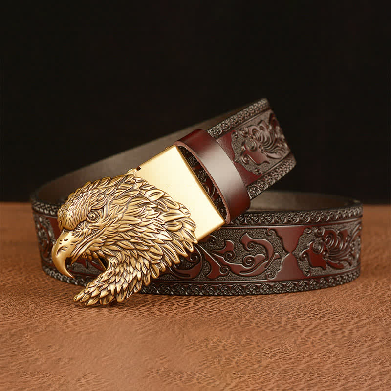 Ceinture en cuir à tête d'aigle tridimensionnelle pour homme
