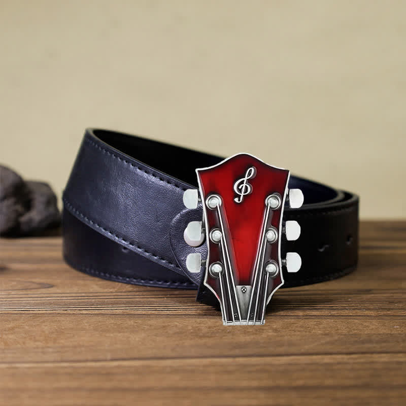 Ceinture en cuir avec boucle de tête de guitare musicale DIY pour homme
