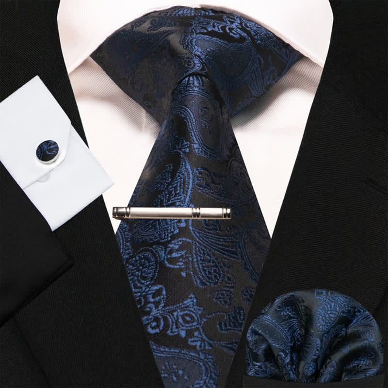 Lot de 4 cravates mystérieuses à motif cachemire bleu marine et noir pour homme