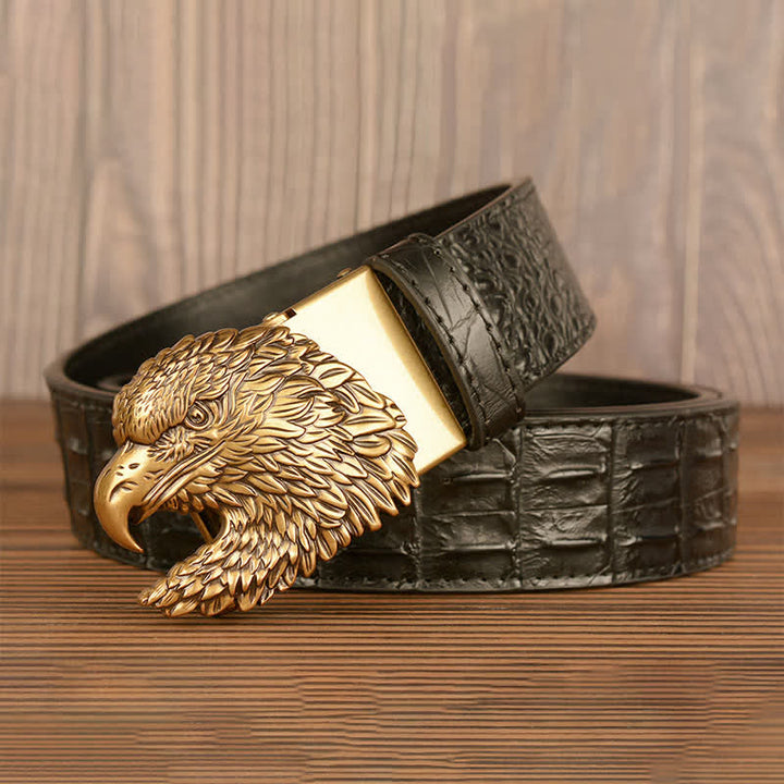 Ceinture en cuir gaufré crocodile tête d'aigle pour homme