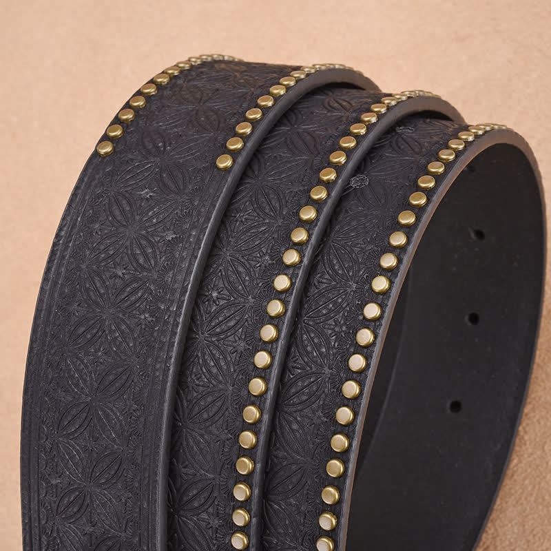 Ceinture en cuir de taureau à longues cornes dorées et rivets punk pour homme