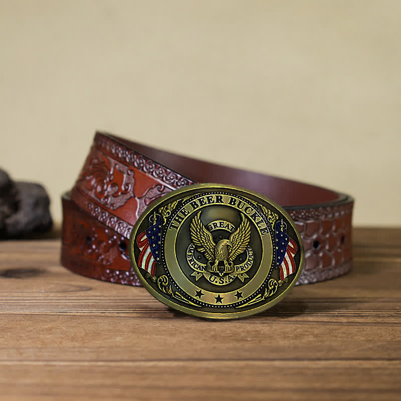 Ceinture en cuir avec boucle créative pour porte-bière et drapeau américain pour homme