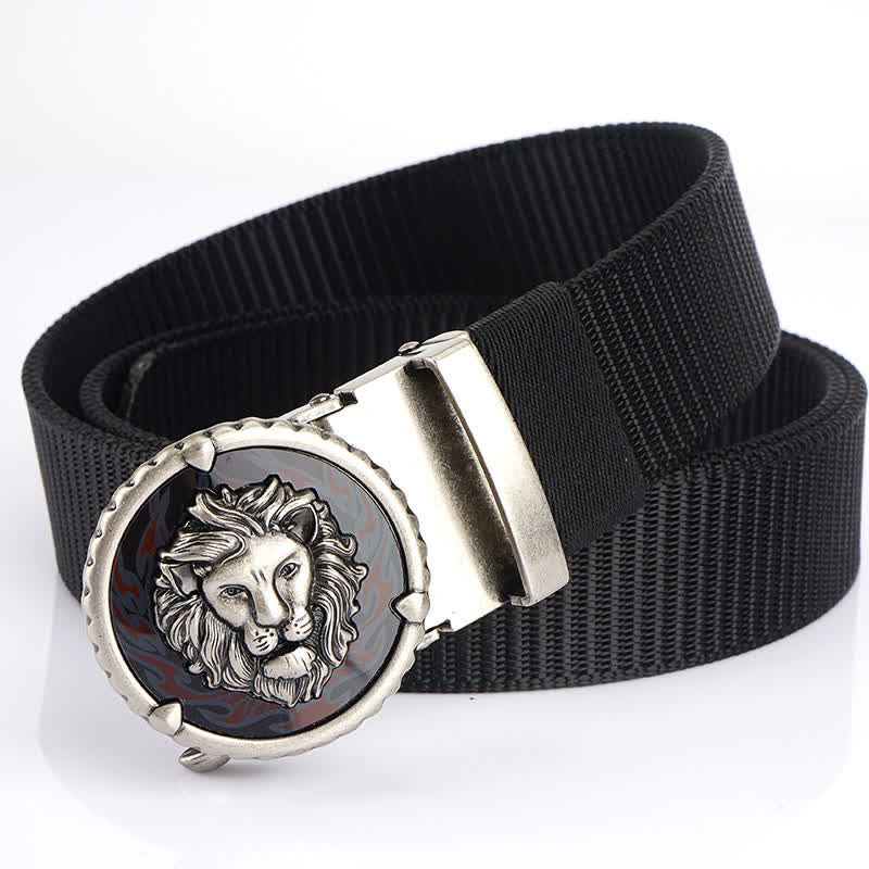 Ceinture pratique en nylon à motif tête de lion pour homme - Noir / Argent - 48" - image 16