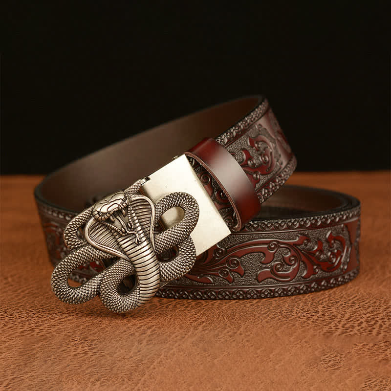 Ceinture en cuir pour homme avec boucle en forme de médaillon serpent