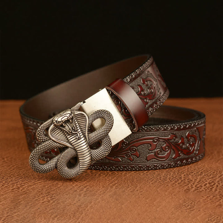 Ceinture en cuir pour homme avec boucle en forme de médaillon serpent