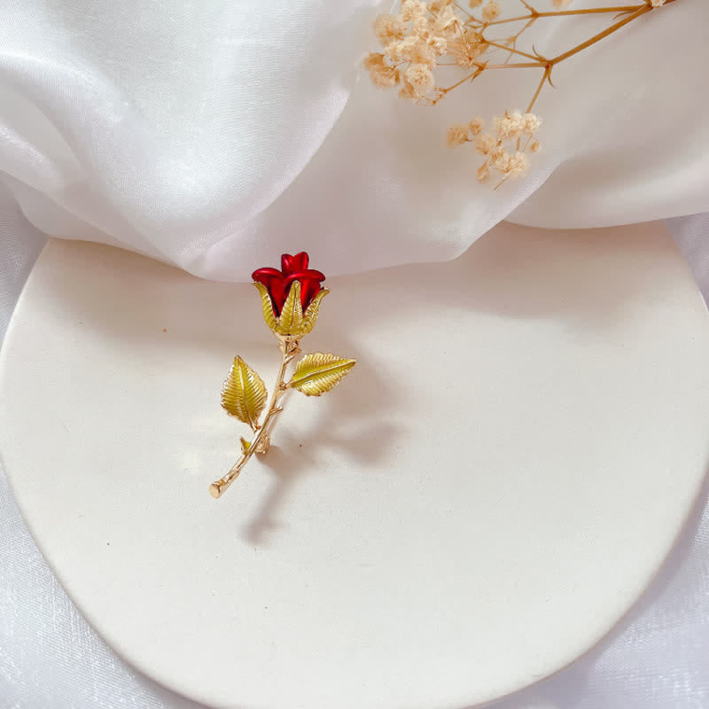 Broche exquise pour femme avec tige et rose