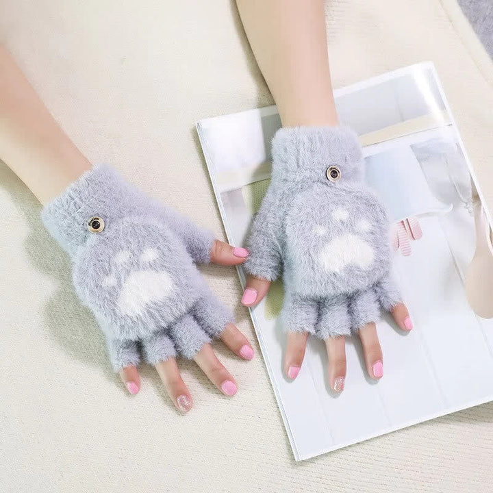 Mitaines chaudes à imprimé pattes de chat pour femmes, gants moelleux
