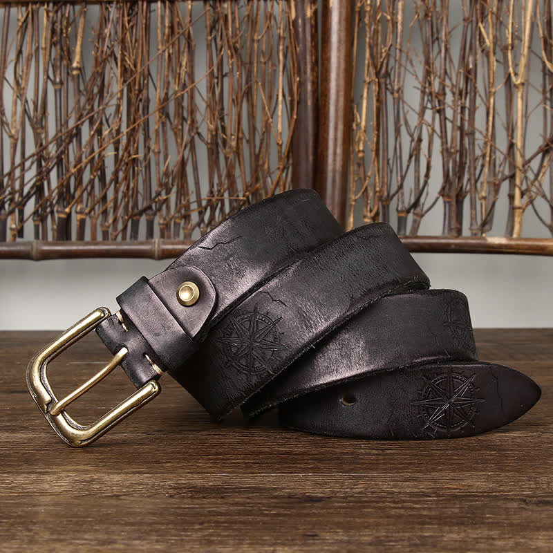 Ceinture en cuir pour homme avec motif d'ancre de bateau sculpté