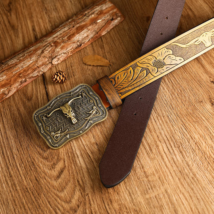Ceinture en cuir pour homme avec tête de taureau totem western