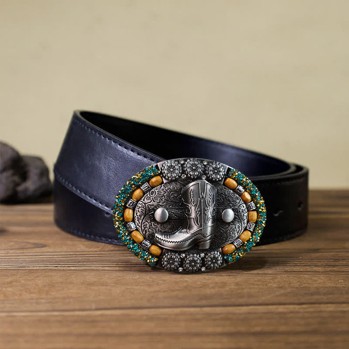 Ceinture en cuir avec boucle de botte en perles de bois et strass pour homme