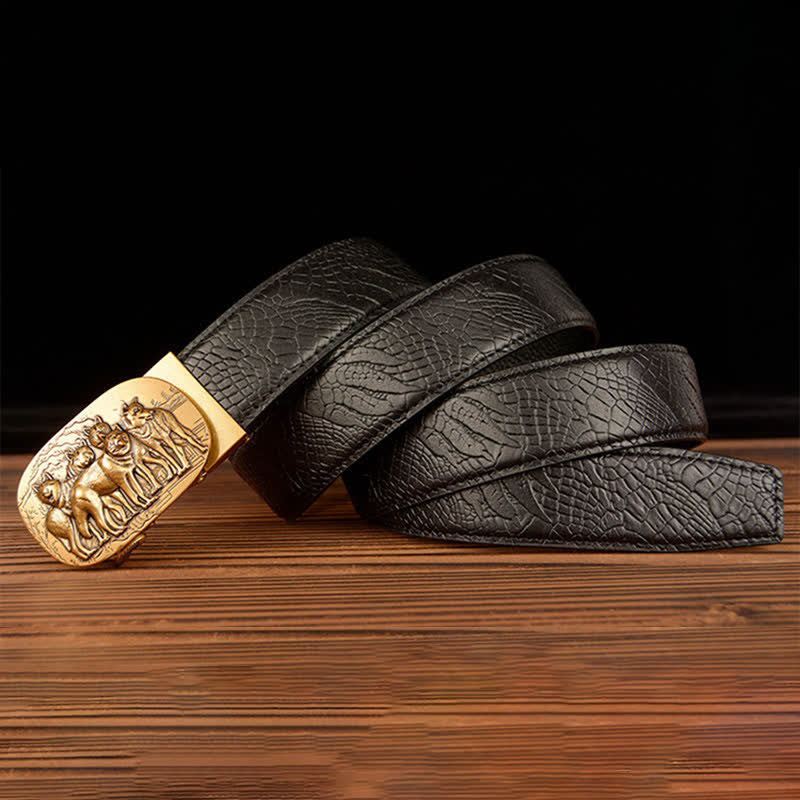 Ceinture en cuir à motif crocodile pour homme, motif Pack Of Wolves