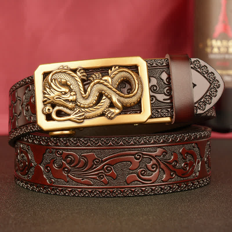 Ceinture en cuir gaufré à motif dragon enroulé pour homme