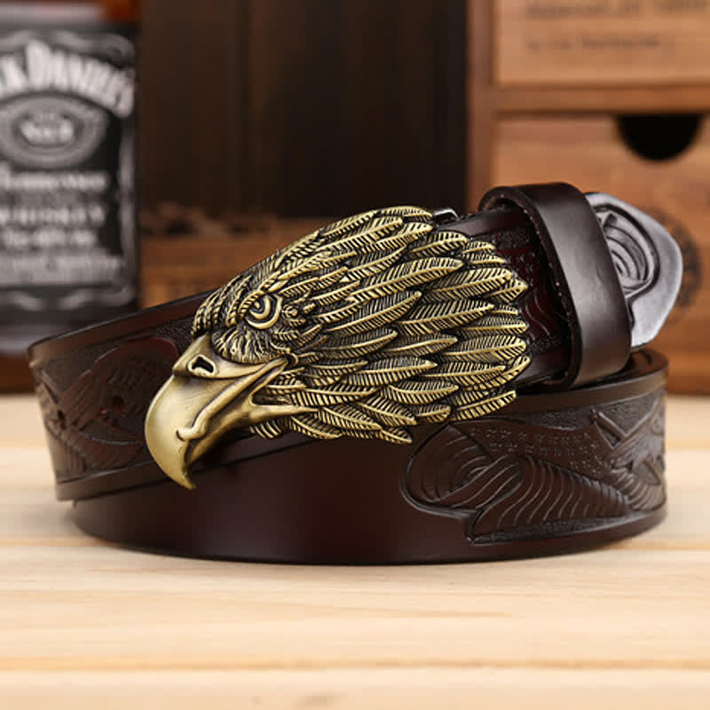 Ceinture en cuir avec boucle d'aigle et tête de vautour 3D pour homme