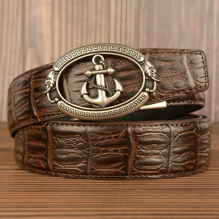 Ceinture en cuir gaufré crocodile pour homme, motif ancre nautique
