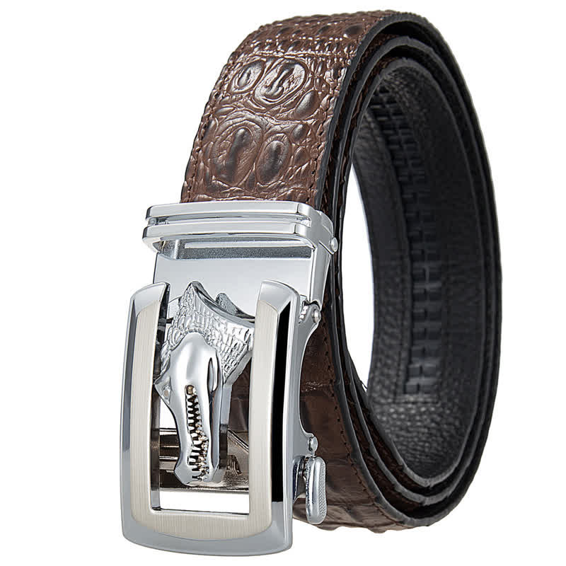 Ceinture en cuir imprimé crocodile à boucle automatique creuse pour homme