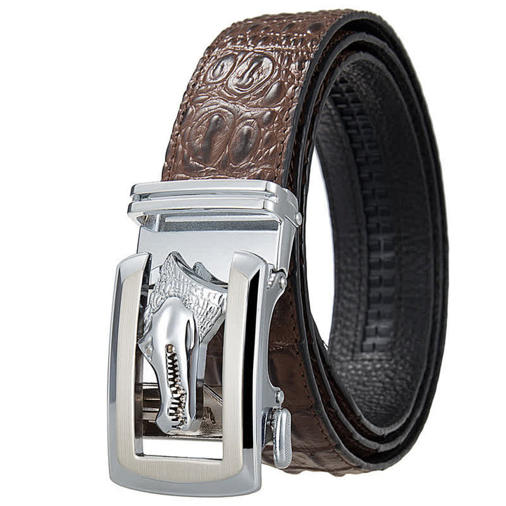Ceinture en cuir imprimé crocodile à boucle automatique creuse pour homme