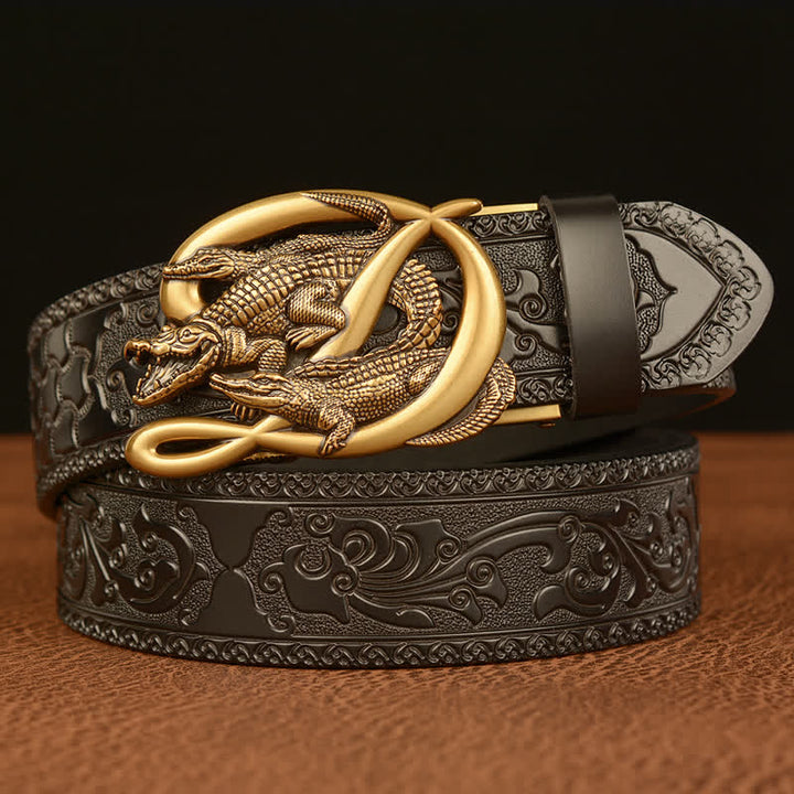 Ceinture en cuir gaufré avec boucle crocodile pour homme