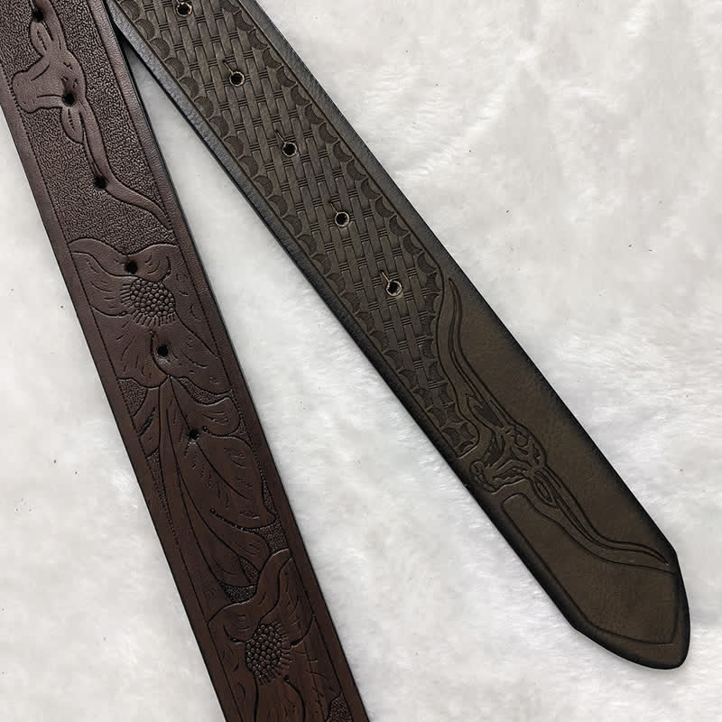 Ceinture en cuir de taureau à longues cornes antiques pour homme