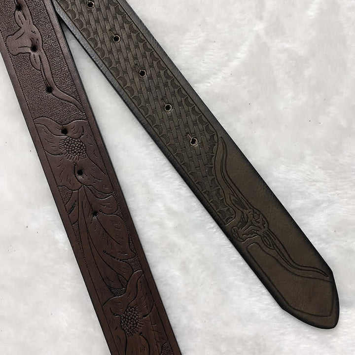 Ceinture en cuir de taureau à longues cornes antiques pour homme