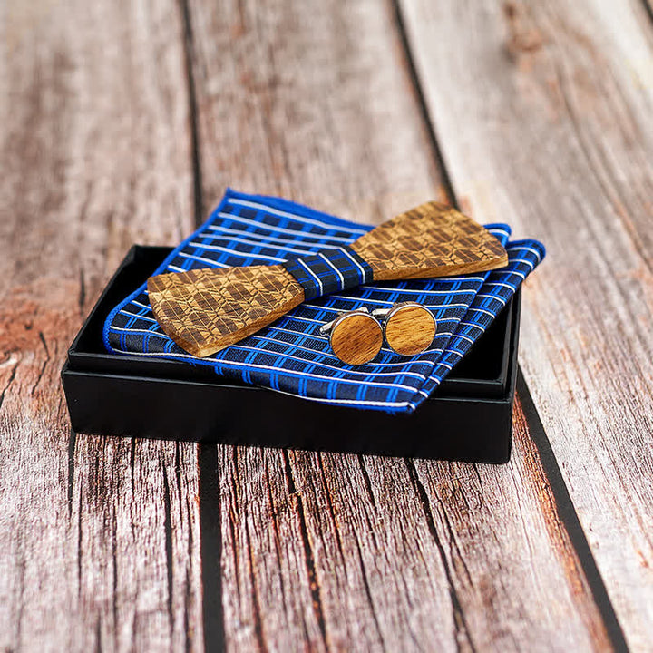 Ensemble de 3 nœuds papillon en bois sculpté pour hommes