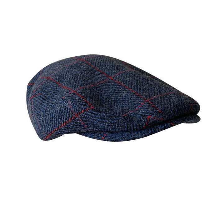 Casquette béret à carreaux bleu foncé et rouge de campagne