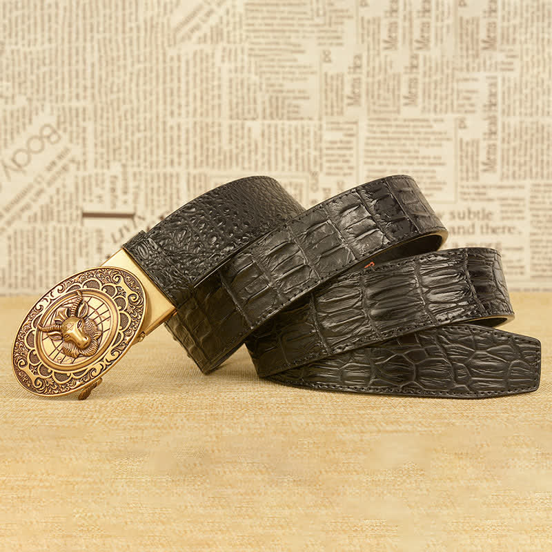 Ceinture en cuir pour homme à motif alligator et chèvre sauvage