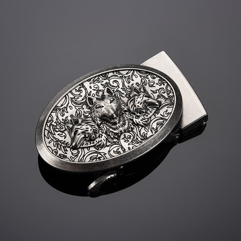 Ceinture en cuir à boucle automatique pour homme avec motif loups affamés
