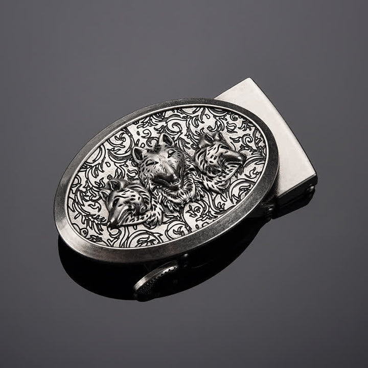 Ceinture en cuir à boucle automatique pour homme avec motif loups affamés
