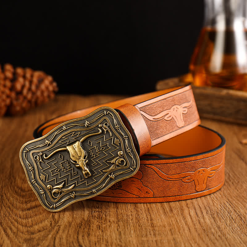 Ceinture en cuir pour homme avec tête de taureau totem western