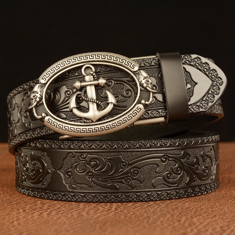 Ceinture en cuir avec boucle d'ancre nautique pour homme