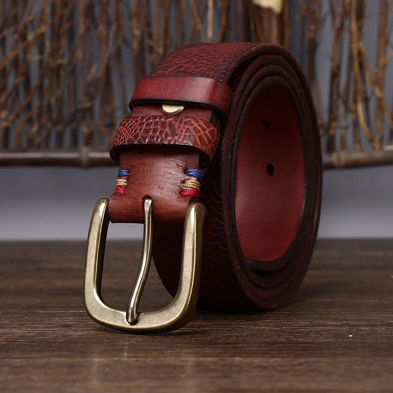 Ceinture en cuir grainé serpentine pour homme