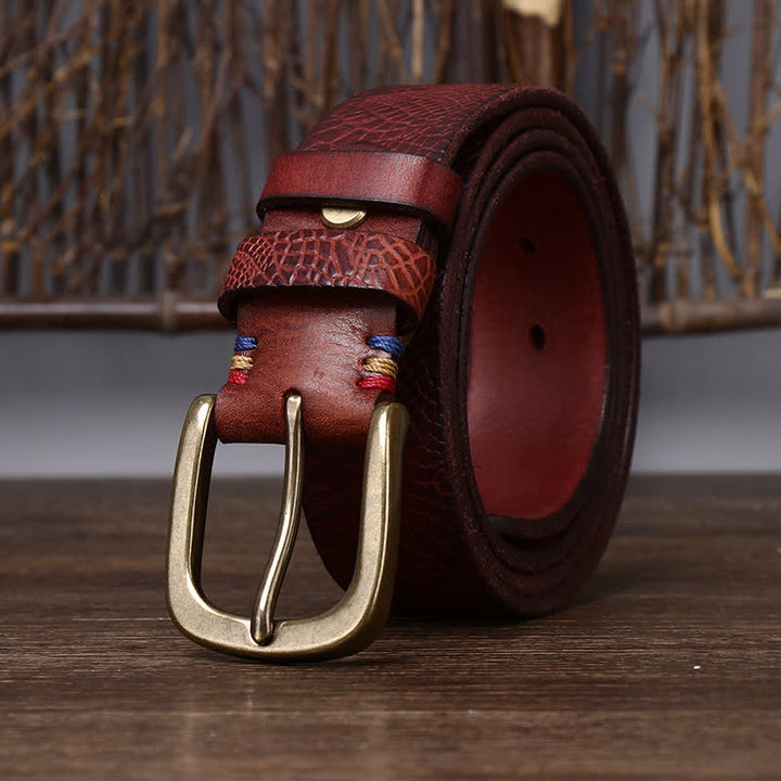 Ceinture en cuir grainé serpentine pour homme