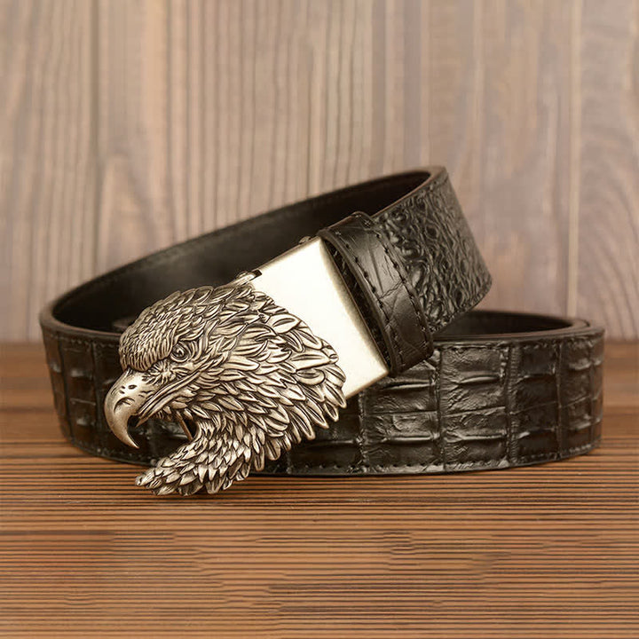 Ceinture en cuir gaufré crocodile tête d'aigle pour homme