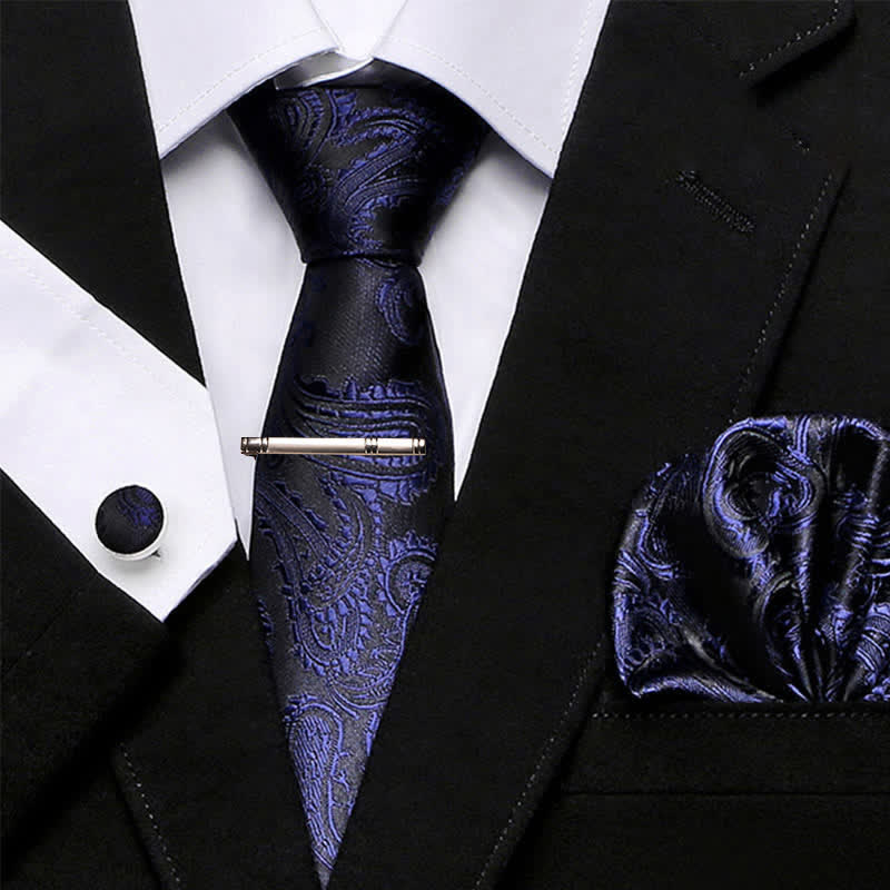 Lot de 4 cravates à motif cachemire bleu nuit et noir pour homme