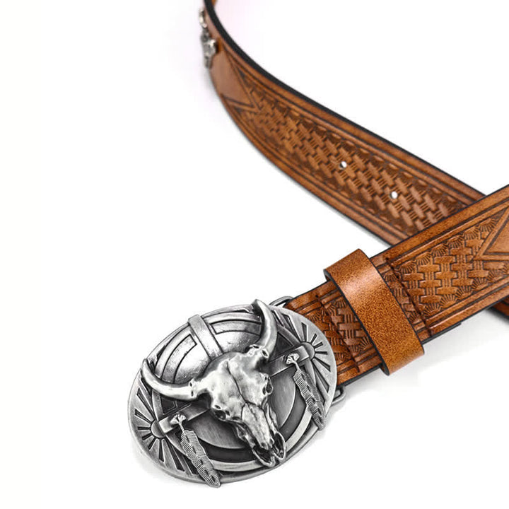 Ceinture en cuir gravée Mad Bull pour homme