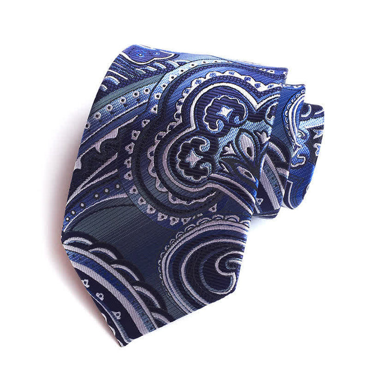 Cravate à motif cachemire illusion bleu acier et blanc pour homme