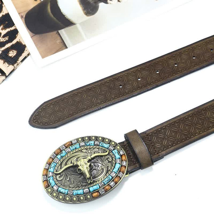 Ceinture en cuir de taureau turquoise pour homme style western cowboy