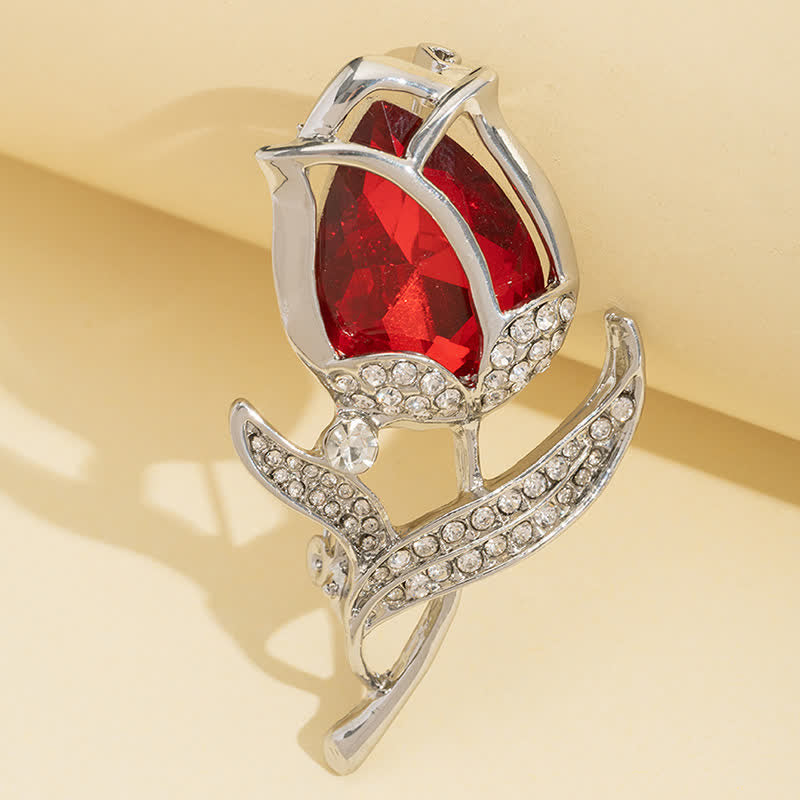 Broche tulipe en cristal brillant pour femme