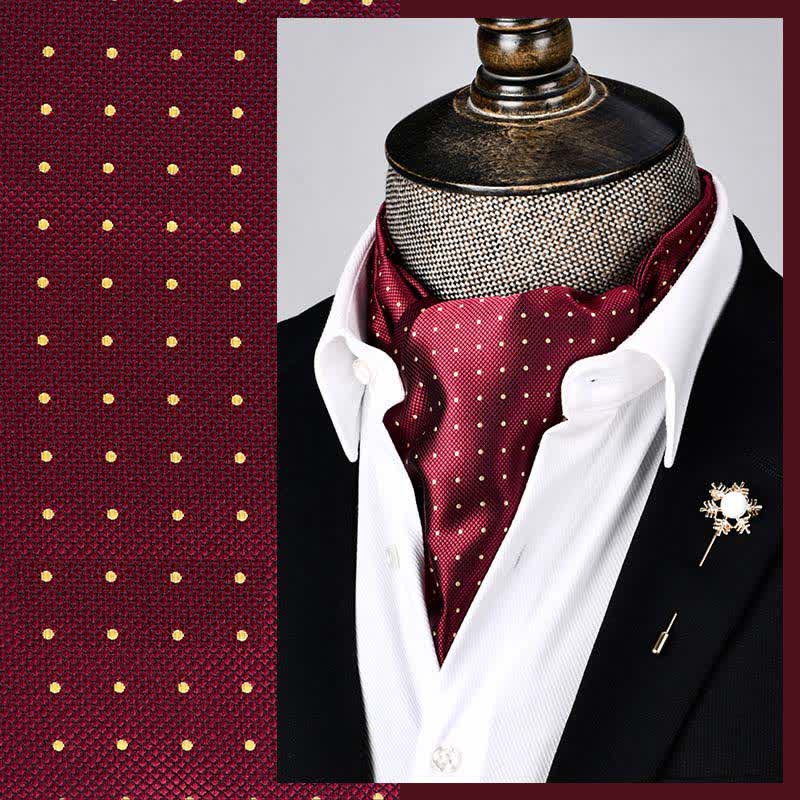 Cravate Ascot à pois et motif floral moderne rouge foncé