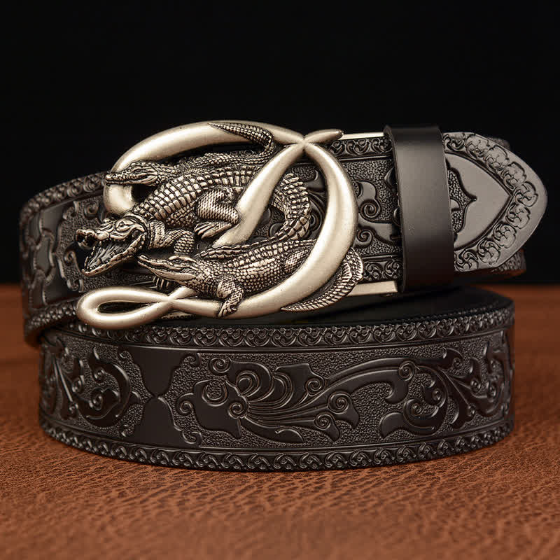 Ceinture en cuir gaufré avec boucle crocodile pour homme