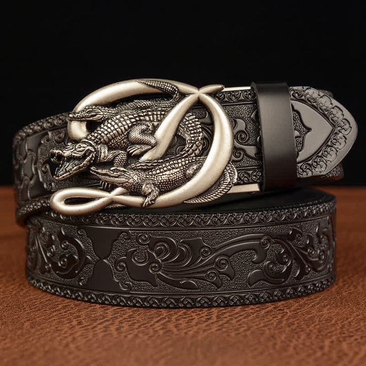 Ceinture en cuir gaufré avec boucle crocodile pour homme