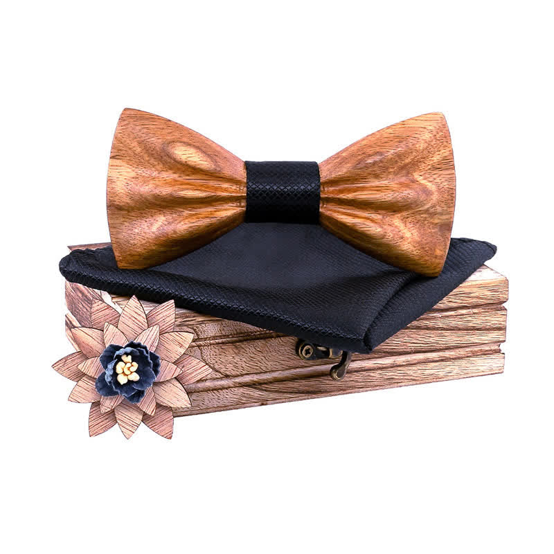 Ensemble de 3 nœuds papillon en bois sculptés à la main pour hommes