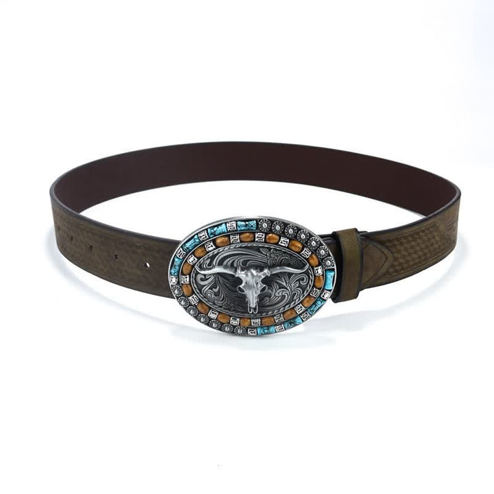Ceinture en cuir de taureau turquoise pour homme style western cowboy