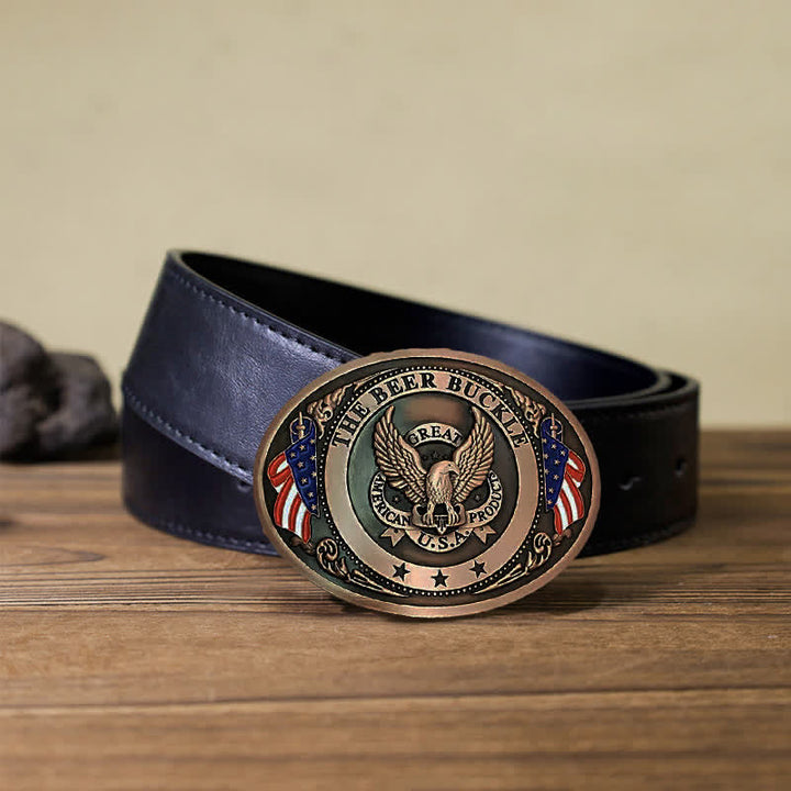 Ceinture en cuir avec boucle créative pour porte-bière et drapeau américain pour homme