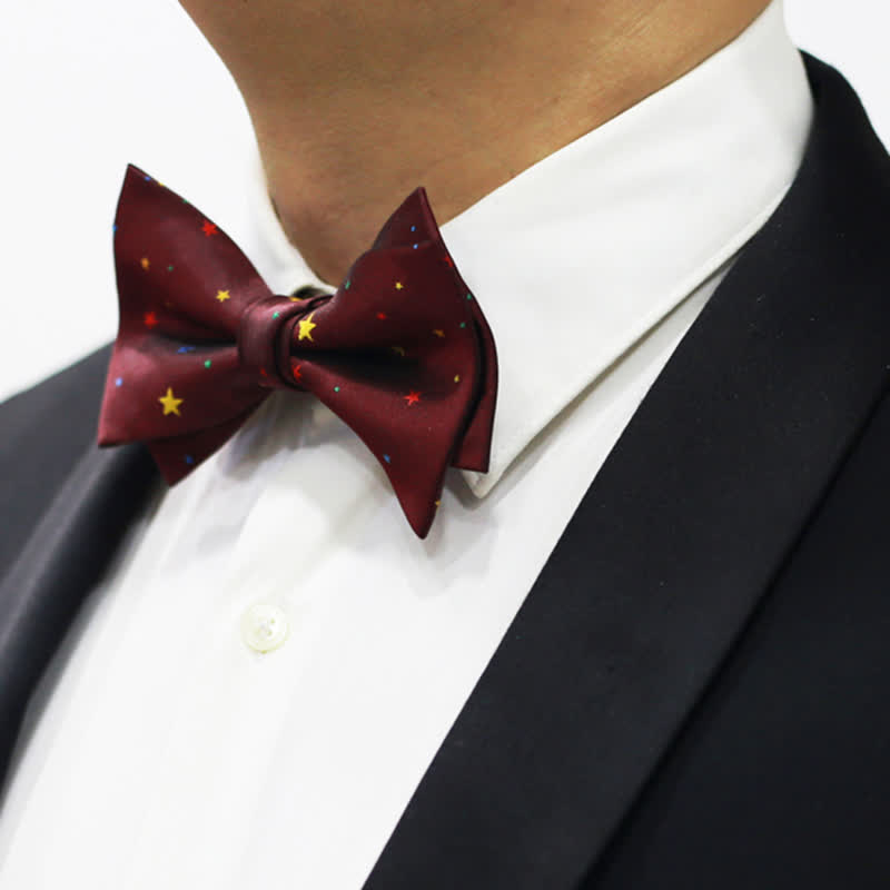 Nœud papillon pour homme avec étoiles scintillantes colorées bordeaux