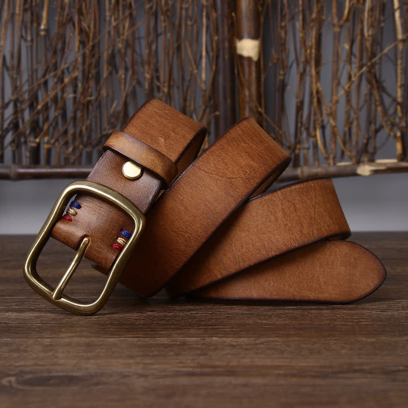 Ceinture en cuir de vachette pur épais vintage pour homme