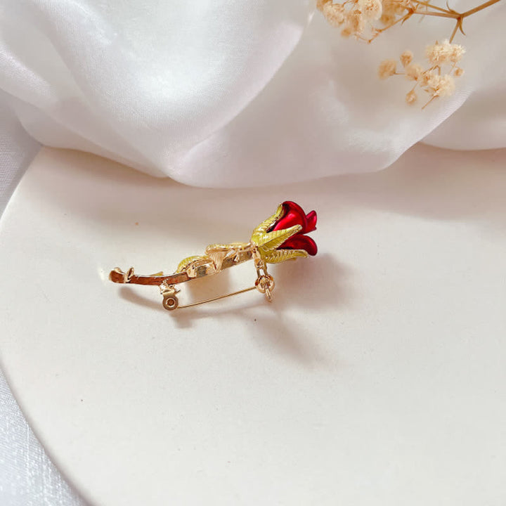 Broche exquise pour femme avec tige et rose