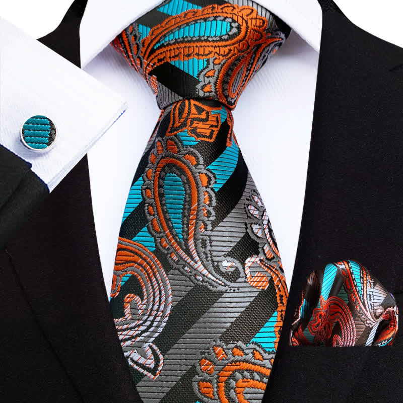 Ensemble de 3 cravates pour homme à motif cachemire et coucher de soleil Aqua