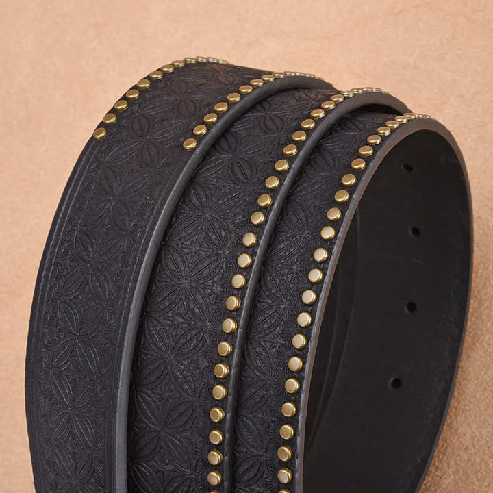 Ceinture en cuir gaufré à rivets tête de taureau pour homme