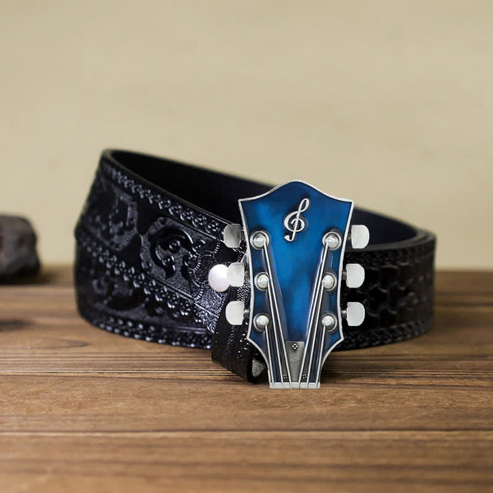 Ceinture en cuir avec boucle de tête de guitare musicale DIY pour homme